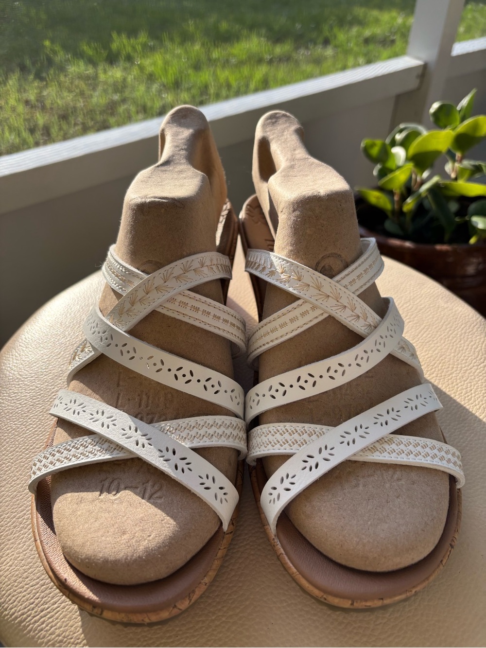 Skechers Women's Cream Laser-Cut Strappy Platform Sandals